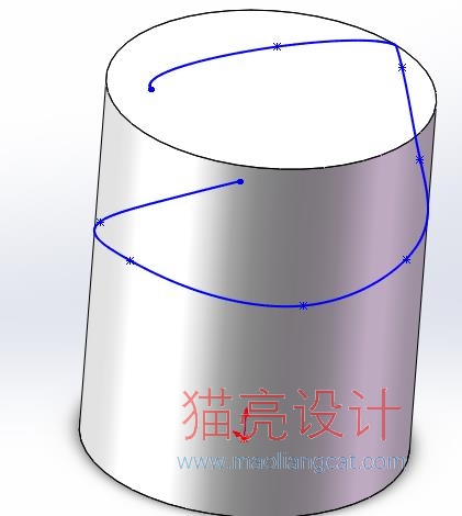 solidworks如何在圆柱表面上画曲线？
