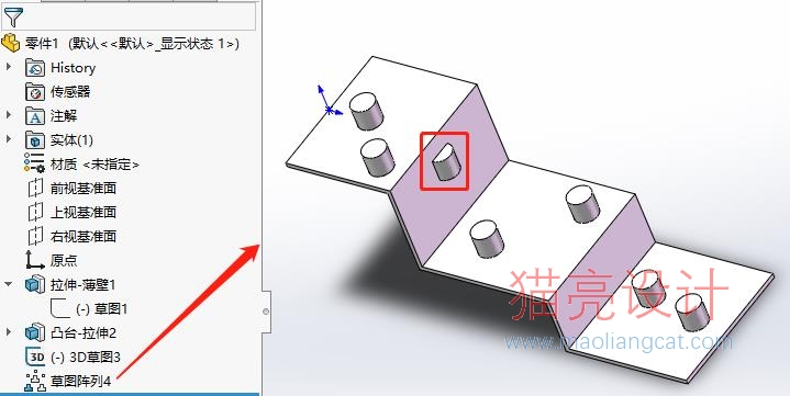 solidworks如何使用3D草图驱动的阵列在不同的平面上阵列特征？